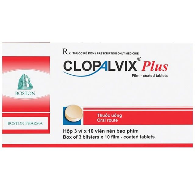 Thuốc Clopalvix Plus Boston điều trị hội chứng mạch vành cấp không tăng đoạn ST (3 vỉ x 10 viên).webp