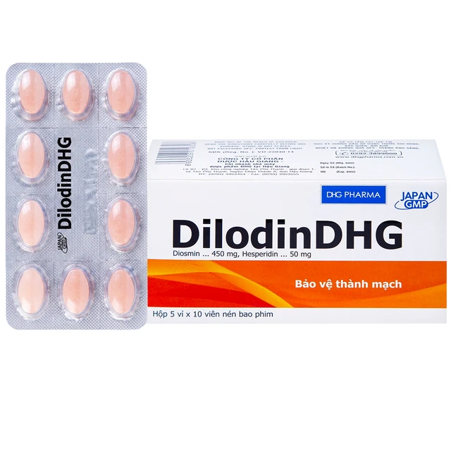 Thuốc DilodinDHG điều trị các triệu chứng liên quan đến cơn trĩ cấp và bệnh trĩ mạn (5 vỉ x 10 viên).webp