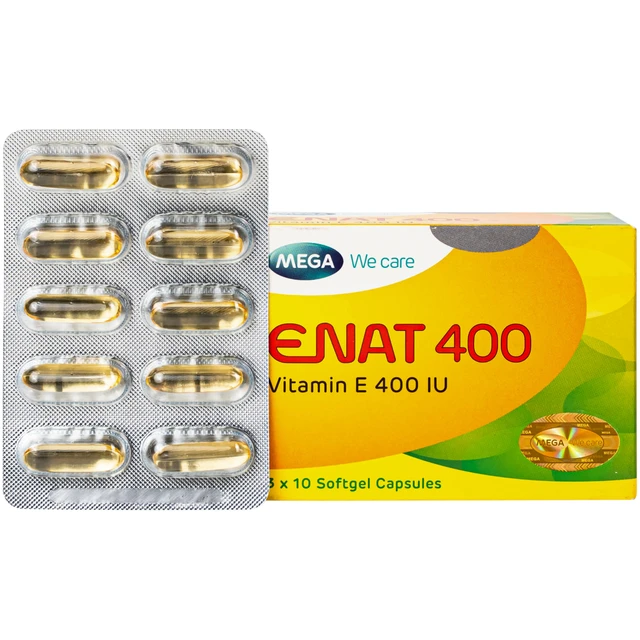 Thuốc Enat 400 MEGA We care điều trị và dự phòng tình trạng thiếu Vitamin E (3 vỉ x 10 viên).webp