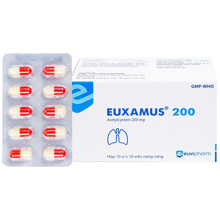 Thuốc Euxamus 200mg Euvipharm tiêu chất nhầy trong bệnh nhầy nhớt (10 vỉ x 10 viên).webp