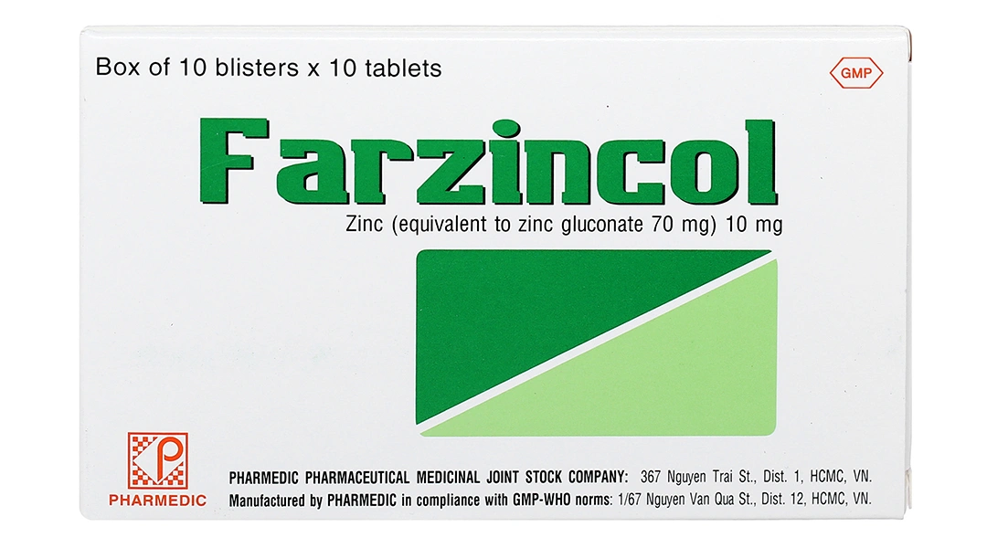 Thuốc Farzincol Pharmedic điều trị thiếu kẽm (10 vỉ x 10 viên).webp