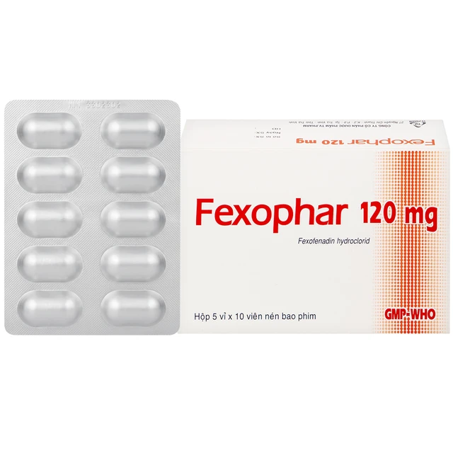 Thuốc Fexophar 120mg TV.Pharm điều trị triệu chứng viêm mũi dị ứng, sổ mũi, hắt hơi, dị ứng da (5 vỉ x 10 viên).webp