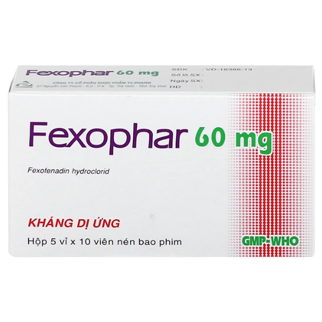 Thuốc Fexophar 60mg TV. Pharm điều trị triệu chứng viêm mũi dị ứng, dị ứng da, nổi mày đay (5 vỉ x 10 viên).webp