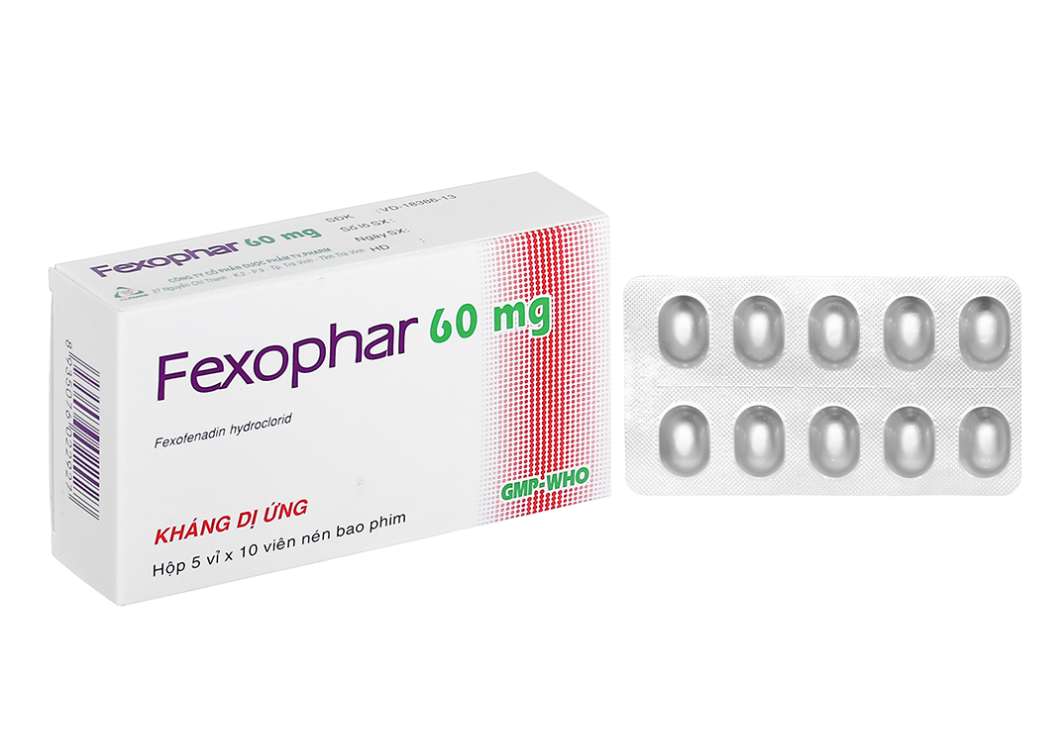 Thuốc Fexophar 60mg TV. Pharm điều trị triệu chứng viêm mũi dị ứng, dị ứng da, nổi mày đay (5 vỉ x 10 viên).webp