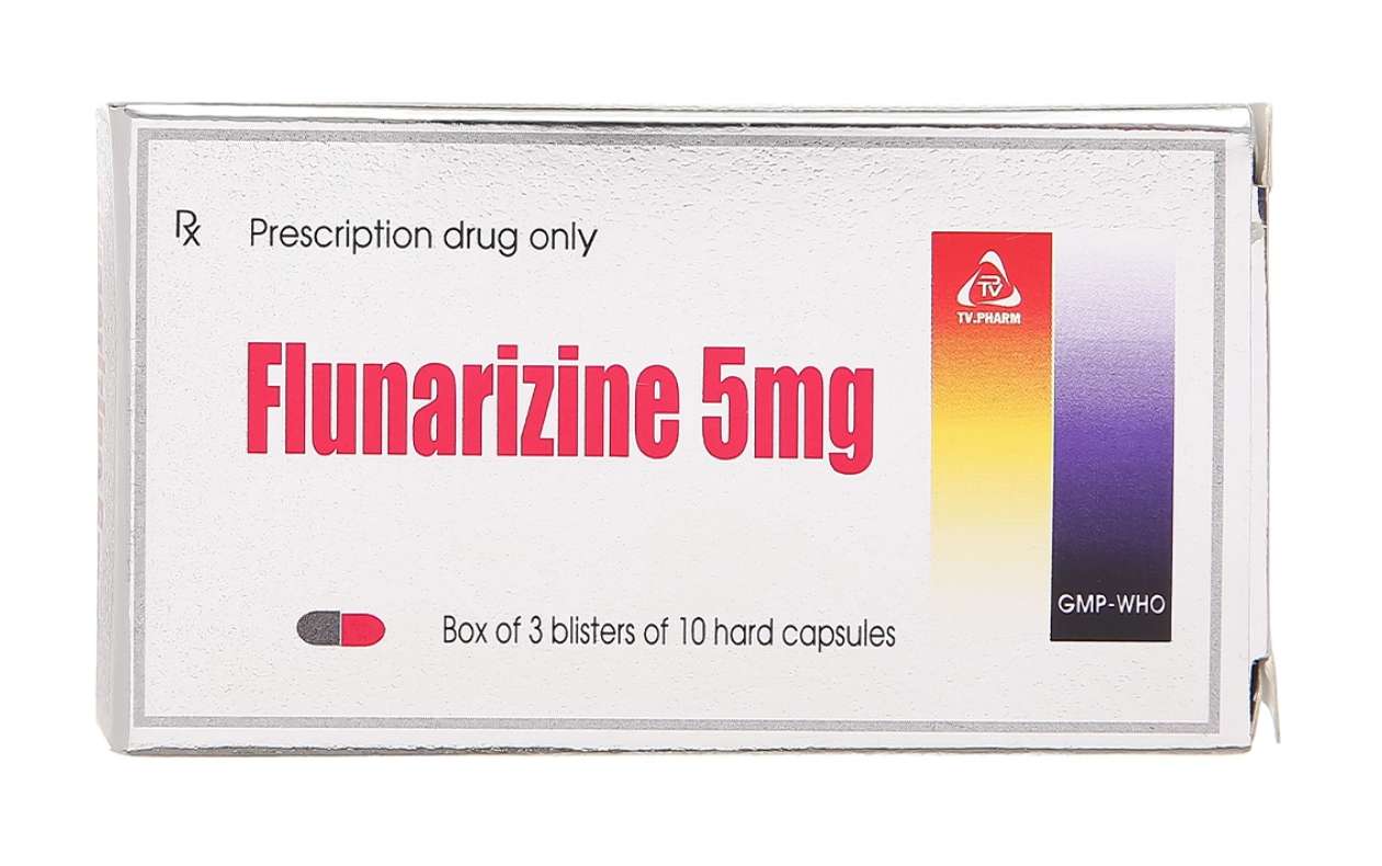 Thuốc Flunarizine 5mg TV Pharm điều trị dự phòng cơn đau nửa đầu (3 vỉ x 10 viên).webp