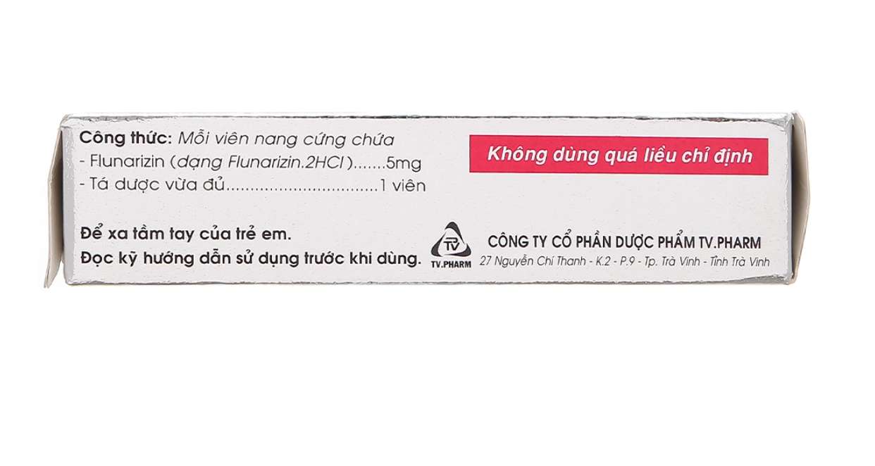 Thuốc Flunarizine 5mg TV Pharm điều trị dự phòng cơn đau nửa đầu (3 vỉ x 10 viên).webp