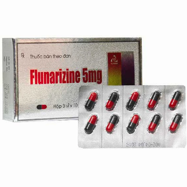 Thuốc Flunarizine 5mg TV Pharm điều trị dự phòng cơn đau nửa đầu (3 vỉ x 10 viên).webp