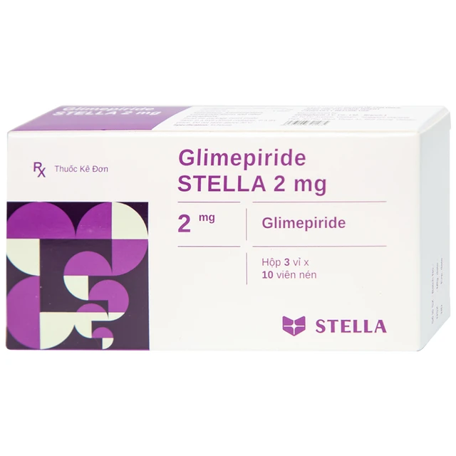 Thuốc Glimepiride Stella 2mg kiểm soát đường huyết cao ở bệnh tiểu đường típ 2 (3 vỉ x 10 viên).webp