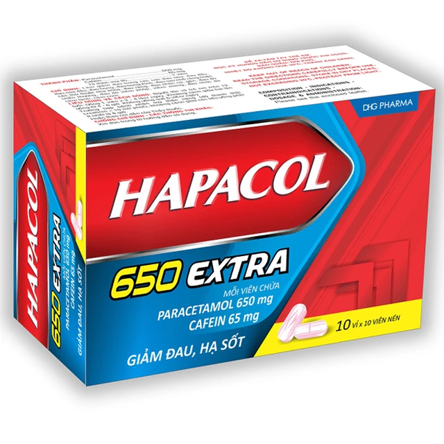 Thuốc Hapacol 650 Extra DHG điều trị đau đầu, đau nửa đầu, đau họng (10 vỉ x 10 viên).webp