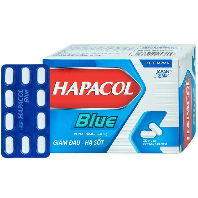 Thuốc Hapacol Blue 500 DHG điều trị đau đầu, đau nửa đầu, đau răng (10 vỉ x 10 viên).webp