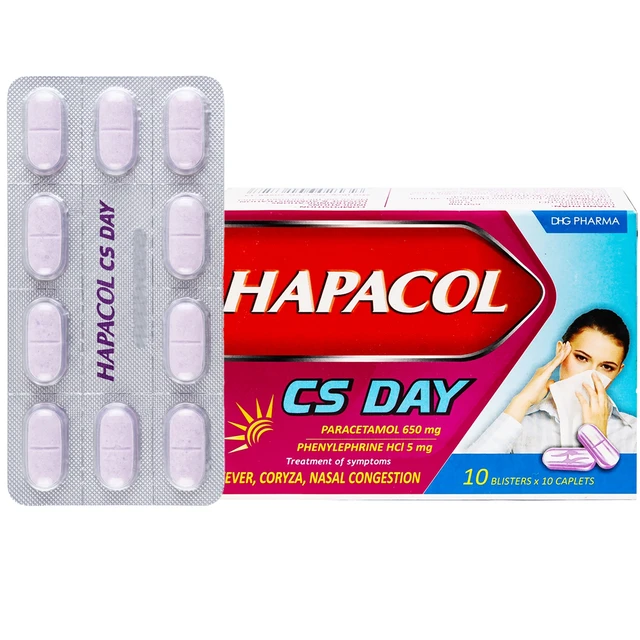 Thuốc Hapacol CS Day DHG điều trị sốt, sổ mũi, sung huyết mũi (10 vỉ x 10 viên).webp