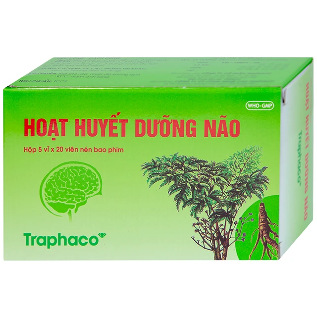 Thuốc Hoạt Huyết Dưỡng Não bao phim Traphaco điều trị suy giảm trí nhớ, căng thẳng thần kinh (5 vỉ x 20 viên).webp