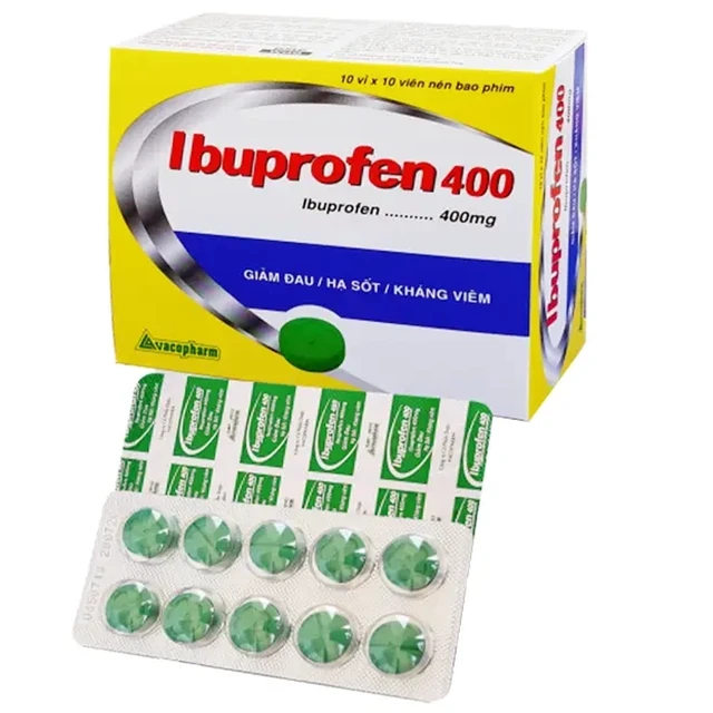 Thuốc Ibuprofen 400 Vacopharm giảm nhức đầu, đau răng, đau thần kinh (10 vỉ x 10 viên).webp