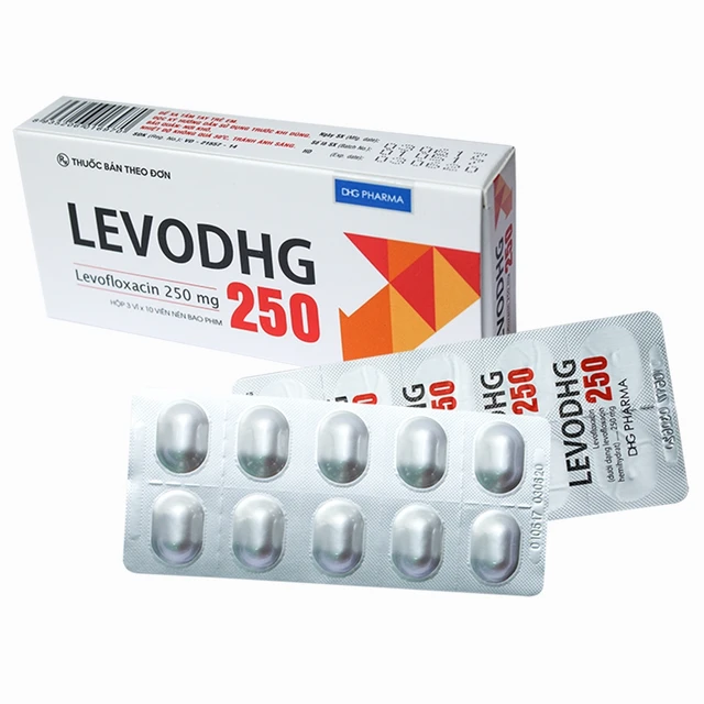 Thuốc LevoDHG 250 điều trị các chứng nhiễm khuẩn, viêm phổi, viêm xoang (3 vỉ x 10 viên).webp