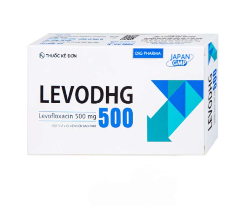 Thuốc LevoDHG 500 điều trị các chứng nhiễm khuẩn, viêm phổi, viêm tiền liệt tuyến (3 vỉ x 10 viên).webp