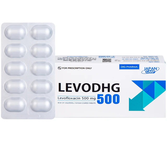 Thuốc LevoDHG 500 điều trị các chứng nhiễm khuẩn, viêm phổi, viêm tiền liệt tuyến (3 vỉ x 10 viên).webp
