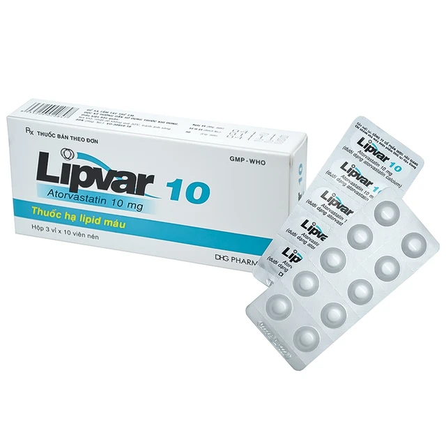 Thuốc Lipvar 10 DHG Pharma hạ lipid máu (3 vỉ x 10 viên).webp