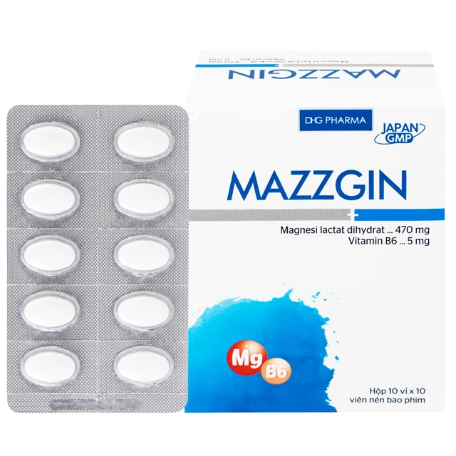 Thuốc Mazzgin DHG Pharma điều trị các trường hợp thiếu magnesi riêng biệt hay kết hợp (10 vỉ x 10 viên).webp