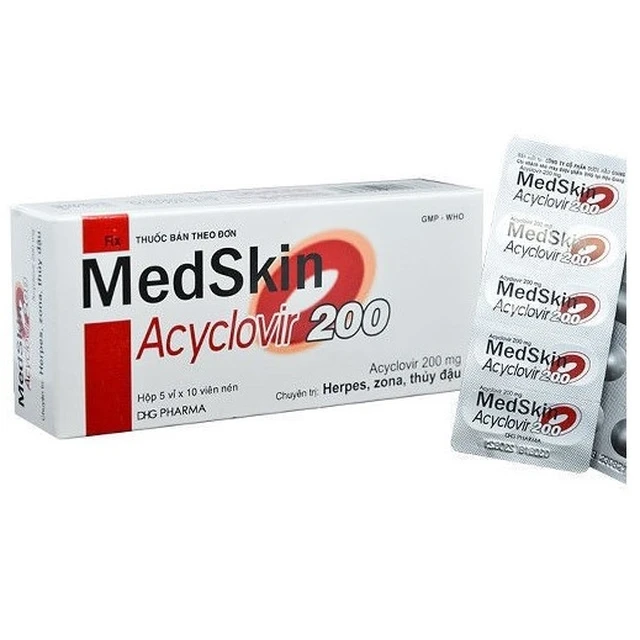 Thuốc MedSkin Acyclovir 200 DHG Pharma điều trị các trường hợp nhiễm Herpes (5 vỉ x 10 viên).webp
