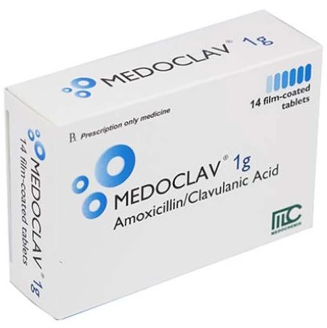 Thuốc Medoclav 1g Medochemie điều trị nhiễm khuẩn đường hô hấp (2 vỉ x 7 viên).webp