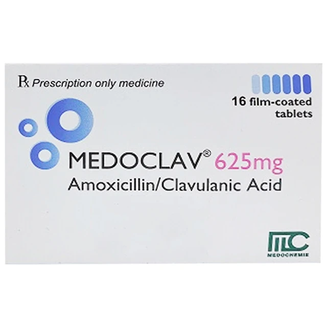 Thuốc Medoclav 625mg Medochemie điều trị các chứng nhiễm khuẩn (4 vỉ x 4 viên).webp