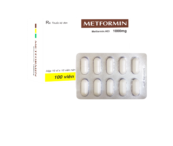 Thuốc Metformin 1000mg điều trị bệnh đái tháo đường không phụ thuộc insulin (typ II) (Hộp 10 vỉ x 10 viên).png
