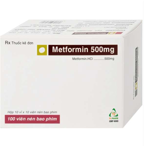 Thuốc Metformin 500mg TV Pharm điều trị đái tháo đường (10 vỉ x 10 viên).webp