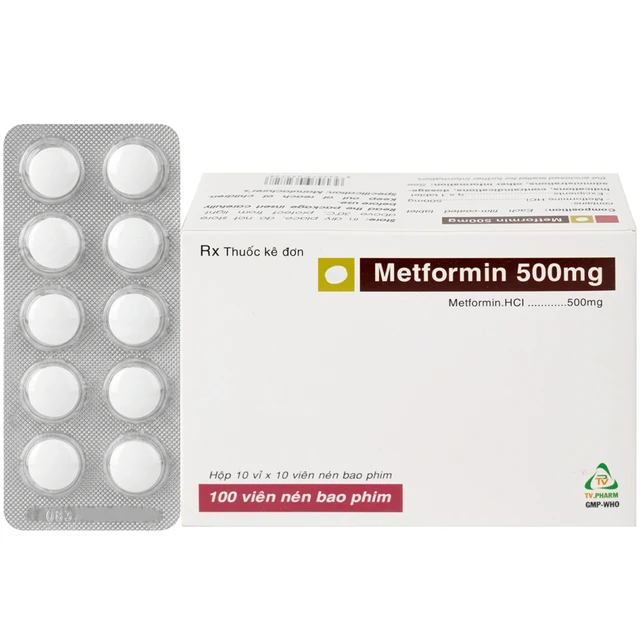 Thuốc Metformin 500mg TV Pharm điều trị đái tháo đường (10 vỉ x 10 viên).webp