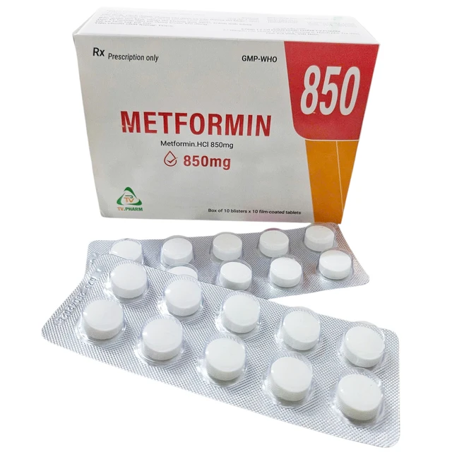 Thuốc Metformin 850mg TV.Pharm điều trị bệnh đái tháo đường (10 vỉ x 10 viên).webp