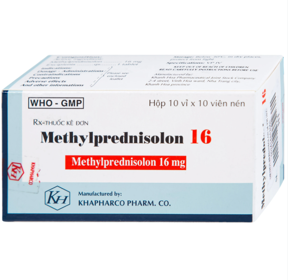 Thuốc Methylprednisolon 16 Khapharco kháng viêm, điều trị viêm khớp dạng thấp, lupus ban đỏ hệ thống (10 vỉ x 10 viên).webp