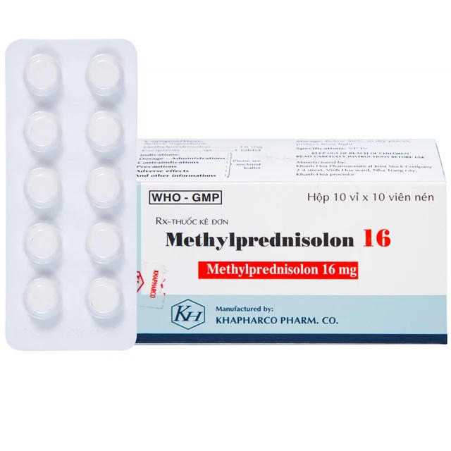 Thuốc Methylprednisolon 16 Khapharco kháng viêm, điều trị viêm khớp dạng thấp, lupus ban đỏ hệ thống (10 vỉ x 10 viên).webp