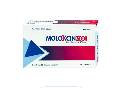 Thuốc Moloxcin 400 DHG điều trị các chứng nhiễm khuẩn, viêm phổi (1 vỉ x 10 viên).webp