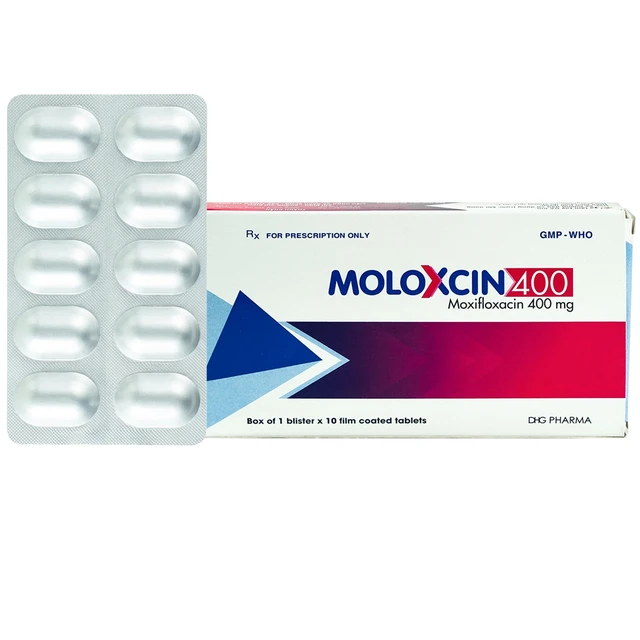 Thuốc Moloxcin 400 DHG điều trị các chứng nhiễm khuẩn, viêm phổi (1 vỉ x 10 viên).webp