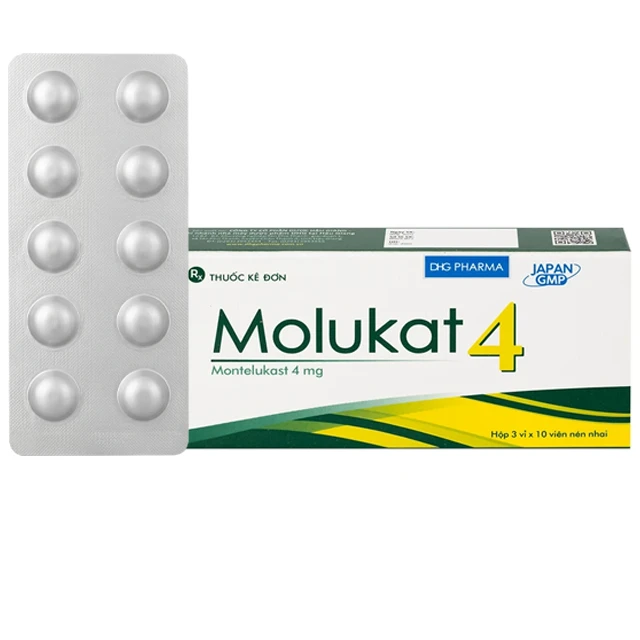 Thuốc Molukat 4mg DHG phòng và điều trị hen suyễn mức nhẹ đến trung bình (3 vỉ x 10 viên).webp
