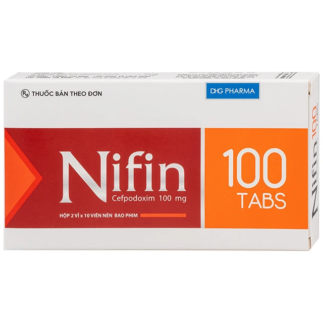 Thuốc Nifin 100 Tabs DHG điều trị nhiễm khuẩn từ nhẹ đến trung bình ở đường hô hấp dưới (2 vỉ x 10 viên).webp