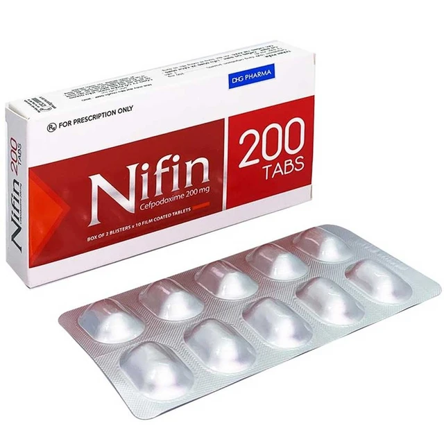 Thuốc Nifin 200 Tabs DHG điều trị nhiễm khuẩn đường hô hấp, viêm tai giữa (2 vỉ x 10 viên).webp