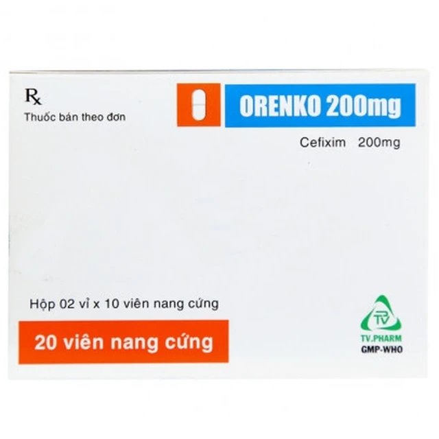 Thuốc Orenko 200mg TV.Pharm điều trị các chứng nhiễm khuẩn, viêm tai giữa, viêm họng (2 vỉ x 10 viên).webp
