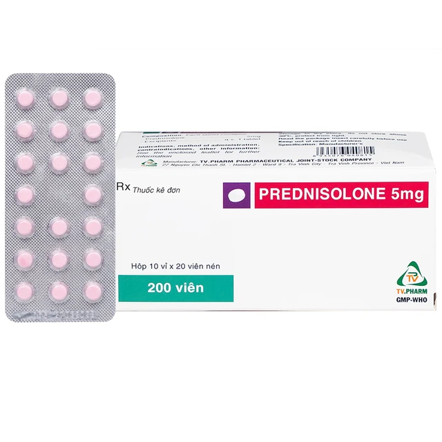Thuốc Prednisolone 5mg TV.Pharm chống viêm, chống dị ứng và ức chế miễn dịch (10 vỉ x 20 viên).webp