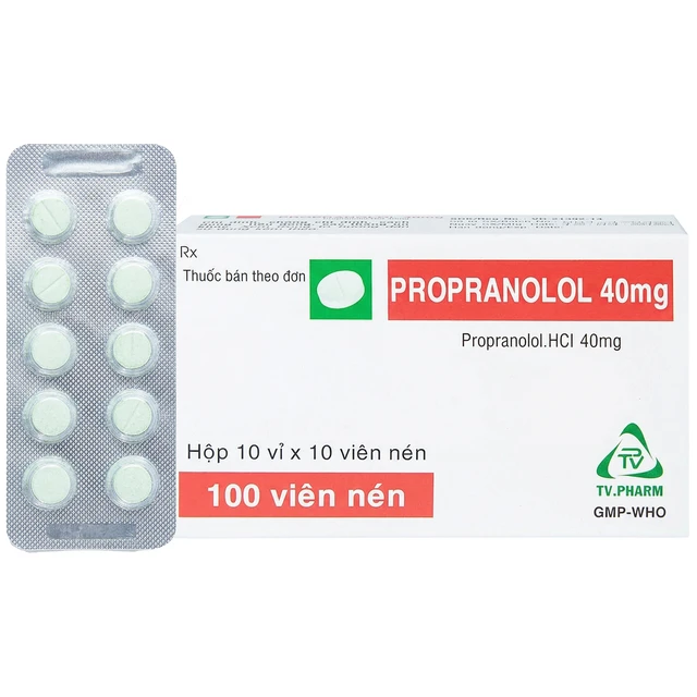 Thuốc Propranolol 40mg TV.Pharm điều trị tăng huyết áp, đau thắt ngực (10 vỉ x 10 viên).webp
