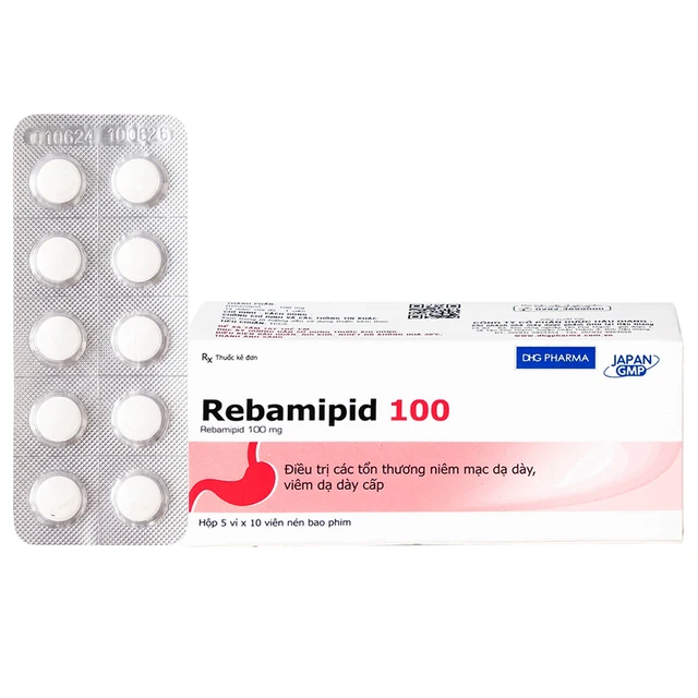 Thuốc Rebamipid 100 DHG điều trị loét dạ dày (5 vỉ x 10 viên).webp