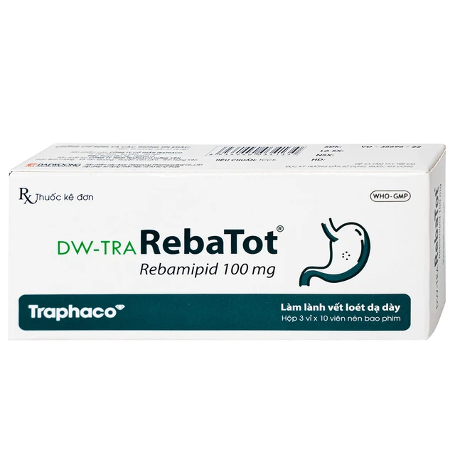 Thuốc Rebamipid 100mg Traphaco điều trị loét dạ dày (3 vỉ x 10 viên).webp