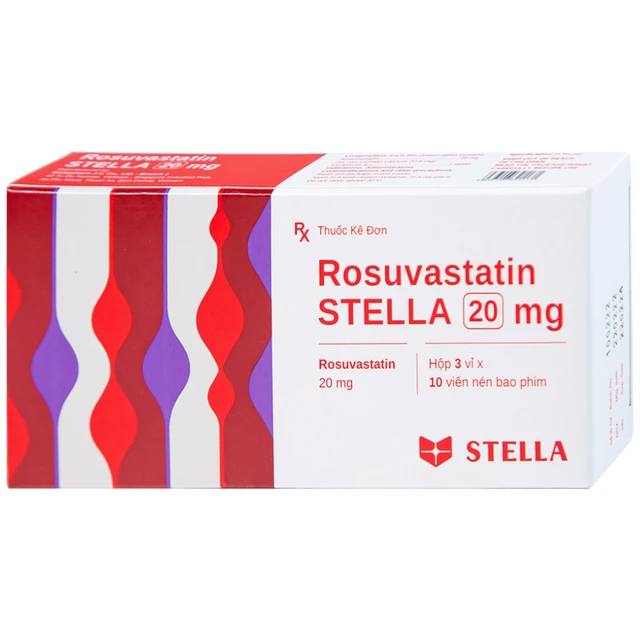 Thuốc Rosuvastatin Stella 20mg điều trị tăng cholesterol máu (3 vỉ x 10 viên).webp