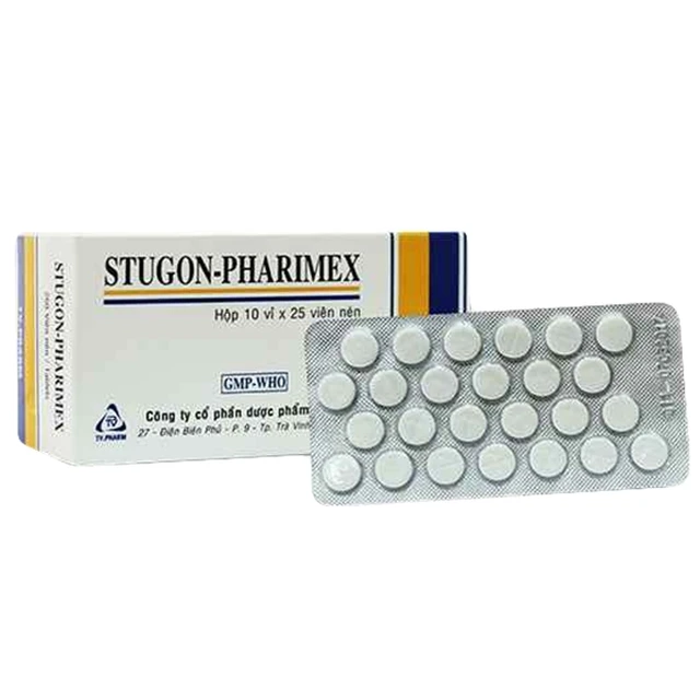 Thuốc Stugon-Pharimex TV.Pharm điều trị triệu chứng hoa mắt, chóng mặt, ù tai (10 vỉ x 25 viên).webp
