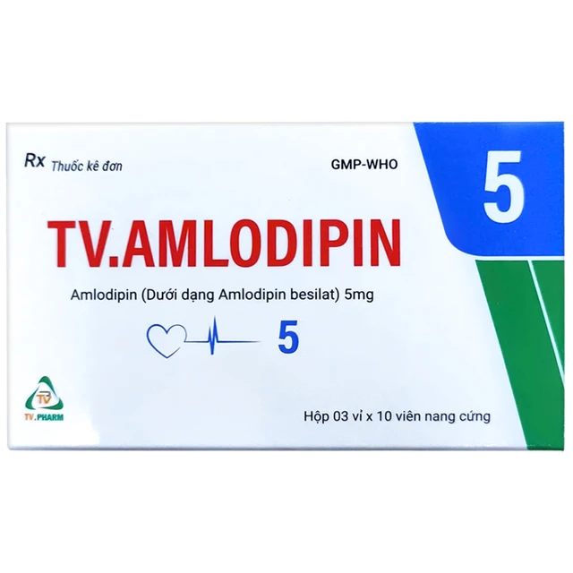 Thuốc TV.Amlodipin 5mg Tv.pharm điều trị tăng huyết áp, đau thắt ngực ổn định mãn tính (3 vỉ x 10 viên).webp