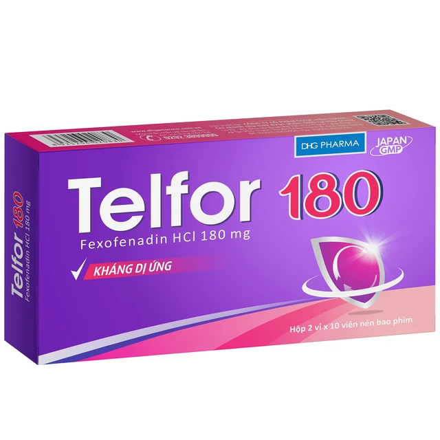 Thuốc Telfor 180 DHG điều trị triệu chứng của bệnh mày đay (2 vỉ x 10 viên).webp