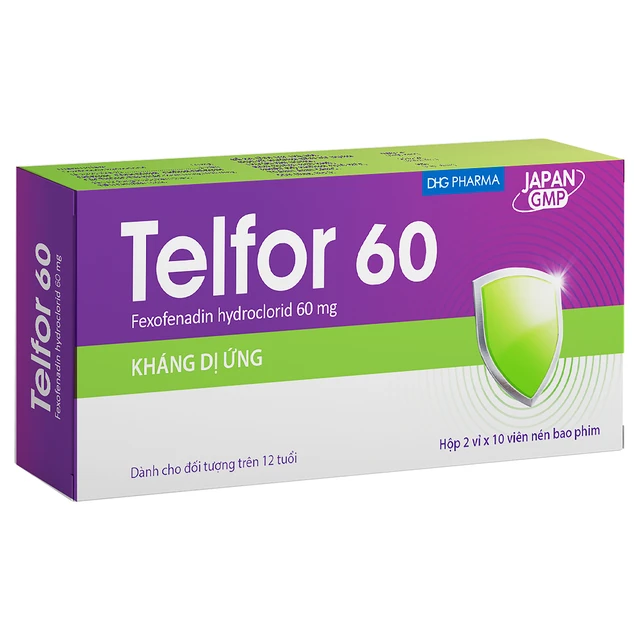 Thuốc Telfor 60 DHG điều trị các triệu chứng viêm mũi dị ứng (2 vỉ x 10 viên).webp