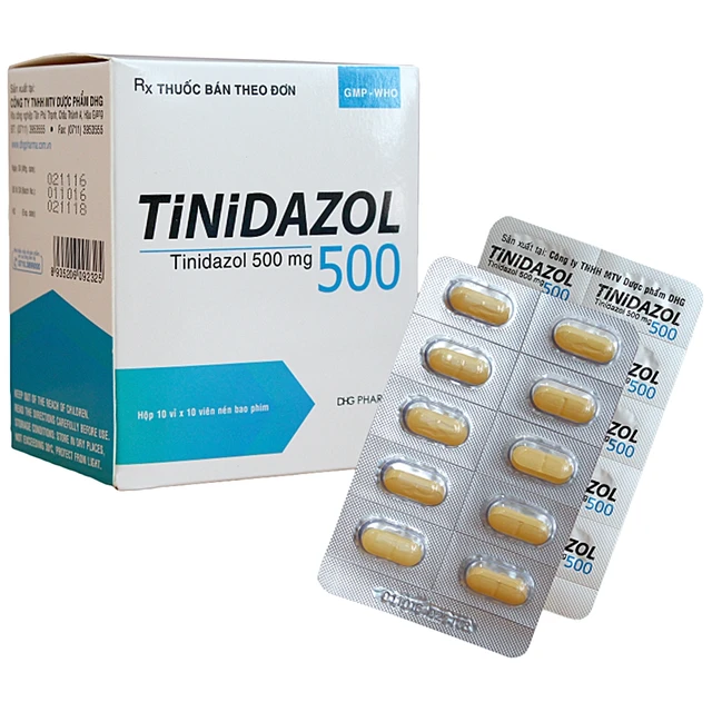Thuốc Tinidazol 500 DHG dự phòng nhiễm khuẩn sau phẫu thuật (10 vỉ x 10 viên).webp