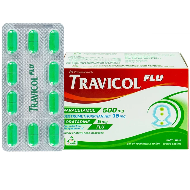Thuốc Travicol Flu TV.Pharm giảm nhanh các triệu chứng do cảm cúm (10 vỉ x 10 viên).webp