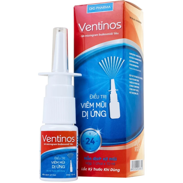 Thuốc Ventinos 64mcg DHG điều trị và phòng ngừa các dấu hiệu và triệu chứng của viêm mũi dị ứng (10ml).webp
