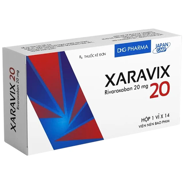 Thuốc Xaravix 20MG Dhg Pharma phòng ngừa và điều trị huyết khối (cục máu đông), đột quỵ ở người lớn, đặc biệt ở bệnh nhân bị rung nhĩ không do bệnh van tim (Hộp 1 Vỉ X 14 Viên).webp